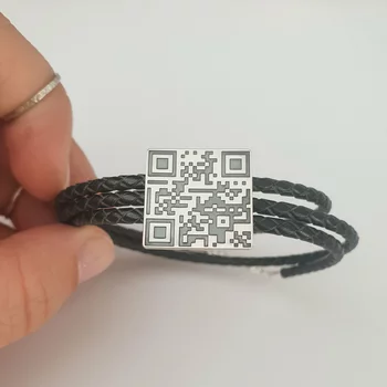 3 Rétegű Fonott Bőr Karkötő Ezüst QR Kód Lemezzel