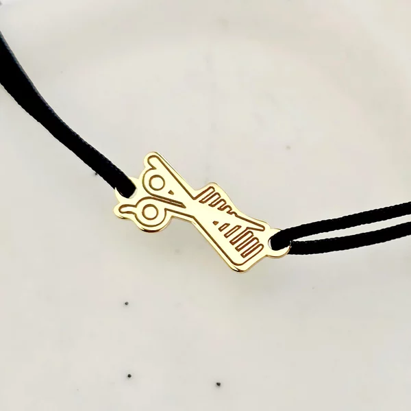 Fodrász karkötő - 18K Sárga Aranyozott Sterling Ezüst - Állítható Zsinórral