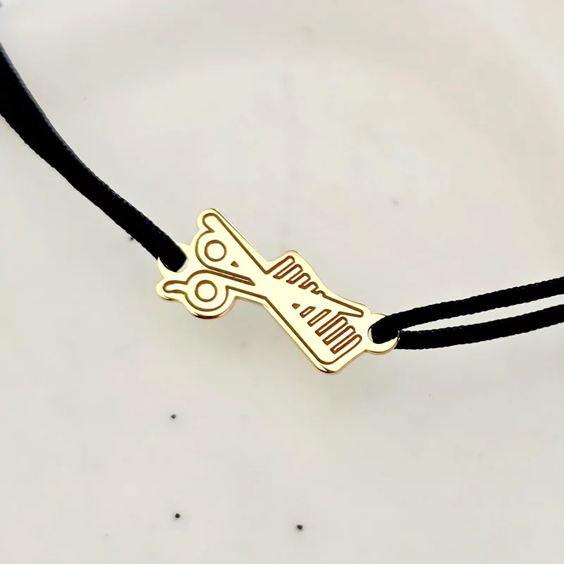 Fodrász karkötő - 18K Sárga Aranyozott Sterling Ezüst - Állítható Zsinórral