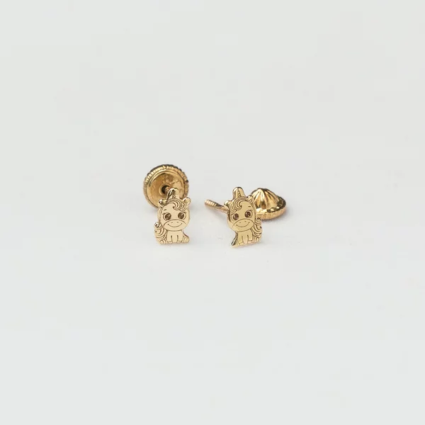 Gyermek / Baba Fülbevaló - Egyszarvú - 9K Sárga Arany - Csavaros Stekker zárszerkezet