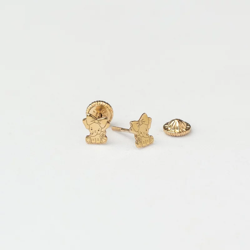 Gyermek / Baba Fülbevaló - Elefánt - 9K Sárga Arany - Csavaros Stekker zárszerkezet