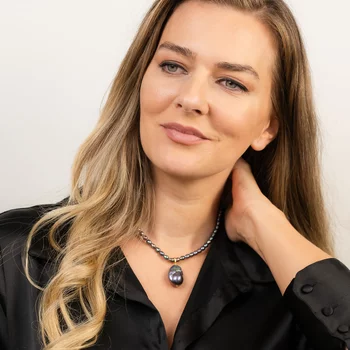 Gyöngy Nyaklánc - Kék Rizs-szem Gyöngy - 18K Sárga Aranyozott 925 Sterling Ezüst - T Kapocs