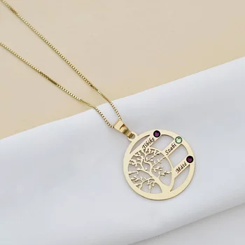 Harmónia Életfa Nyaklánc  - 3 Név -  18K Sárga Aranyozott 925 Sterling Ezüst  Swarovski Kristály - Körkapocs