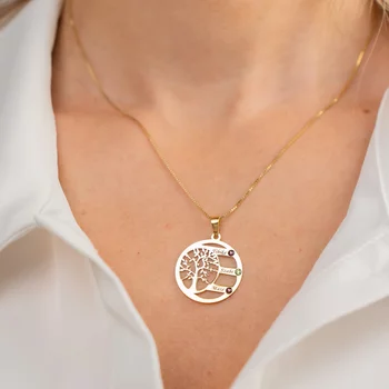 Harmónia Életfa Nyaklánc  - 3 Név -  18K Sárga Aranyozott 925 Sterling Ezüst  Swarovski Kristály - Körkapocs
