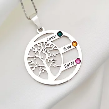 Harmónia Életfa Nyaklánc  - 3 Név - 925 Sterling Ezüst  Swarovski Kristály - Körkapocs