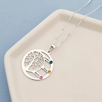 Harmónia Életfa Nyaklánc  - 3 Név - 925 Sterling Ezüst  Swarovski Kristály - Körkapocs