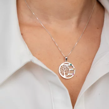 Harmónia Életfa Nyaklánc  - 3 Név - 925 Sterling Ezüst  Swarovski Kristály - Körkapocs