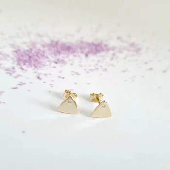Háromszög Fülbevaló - 14K Sárga Arany - Természetes Gyémánt - Stekkeres