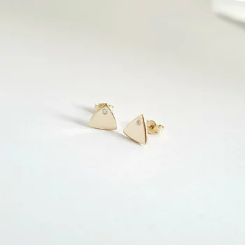 Háromszög Fülbevaló - 14K Sárga Arany - Természetes Gyémánt - Stekkeres