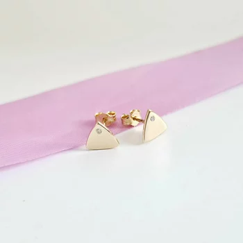 Háromszög Fülbevaló - 14K Sárga Arany - Természetes Gyémánt - Stekkeres