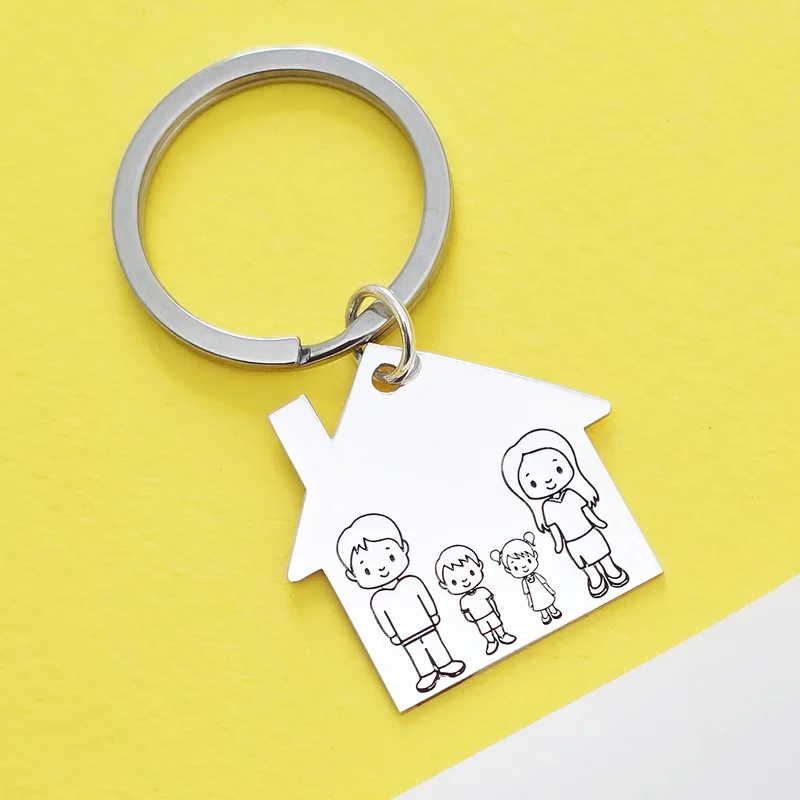 Ezüst 4 Tagú Családi Kulcstartó