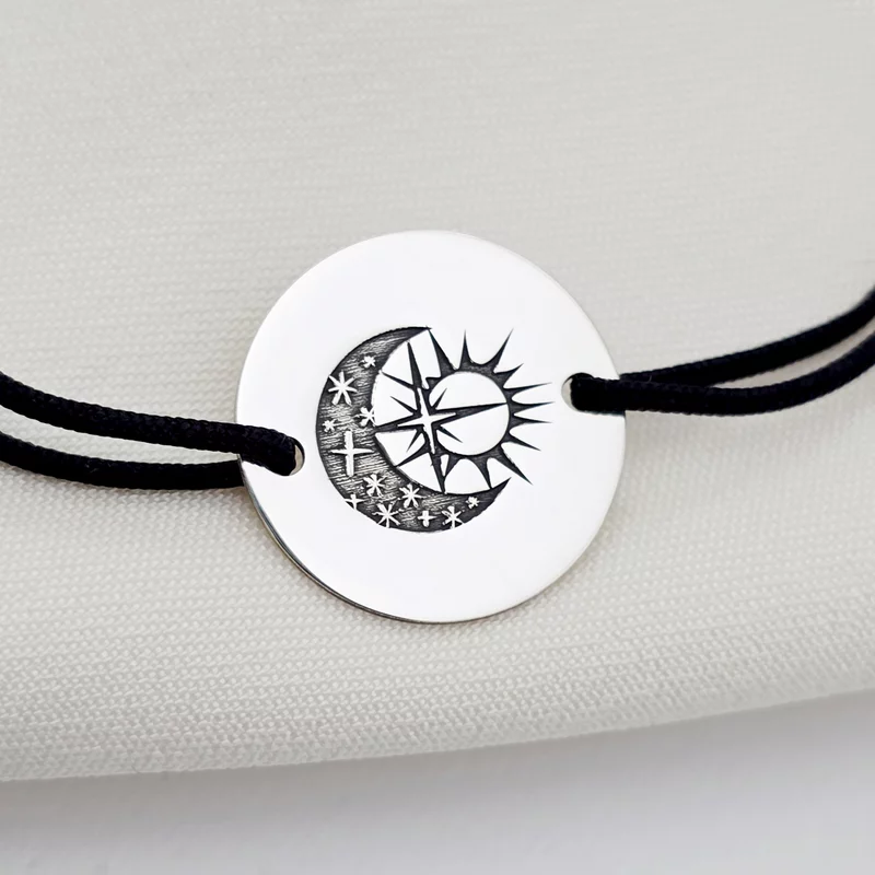 Hold És Nap Karkötő -  925 Sterling Ezüst Érme - Állítható Zsinór