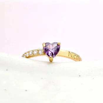 Ígéret Gyűrű – Szív alakú Cirkónia Kristály és Név – 18K Sárga Aranyozott 925 Sterling Ezüst
