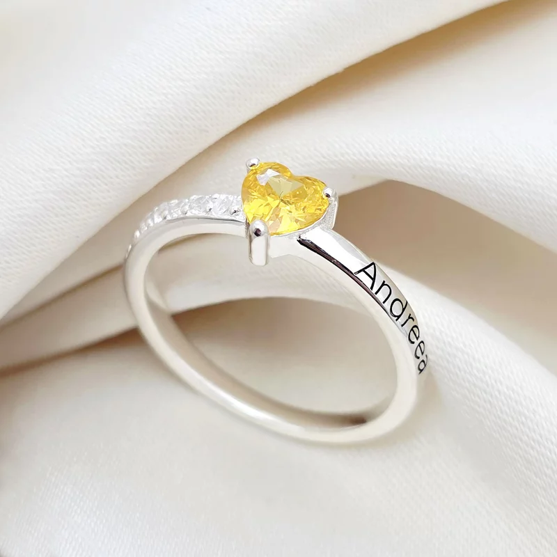 Ígéret Gyűrű – Szív alakú Cirkónia Kristály és Név – 925 Sterling Ezüst