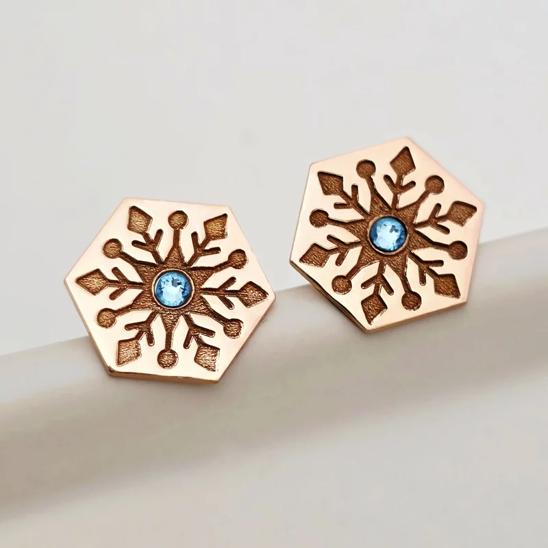 Karácsonyi fülbevaló - Hatszögletű modell - Hókristály - Ezüst 925 18K Rose Gold bevonattal - Swarvski kristály - csavaros záródás