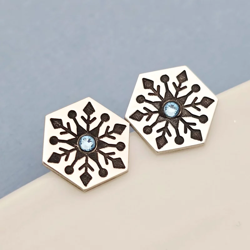 Karácsonyi fülbevaló - Hatszögletű modell - Hókristály - Ezüst 925 - Swarvski kristály - csavaros záródás