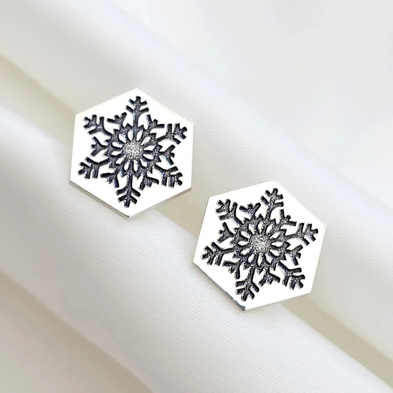 Karácsonyi fülbevaló - Hatszögletű modell - Hópehely - Ezüst 925 - csavaros záródás