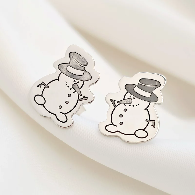 Karácsonyi fülbevaló - Hóember - Ezüst 925, csavar