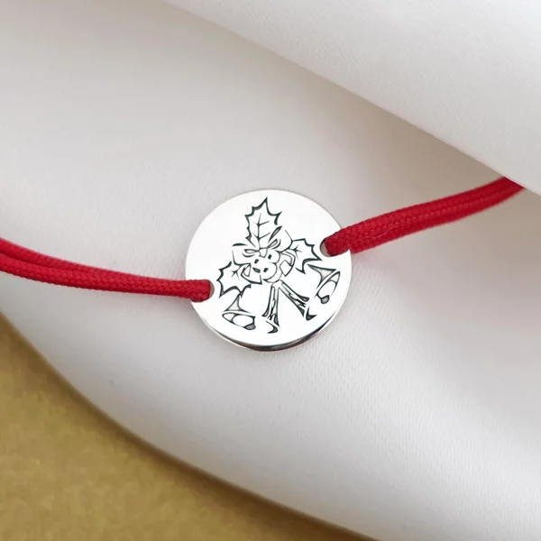 Karácsonyi karkötő - Csengettyűk - Ezüst 925, állítható zsinór többféle színben