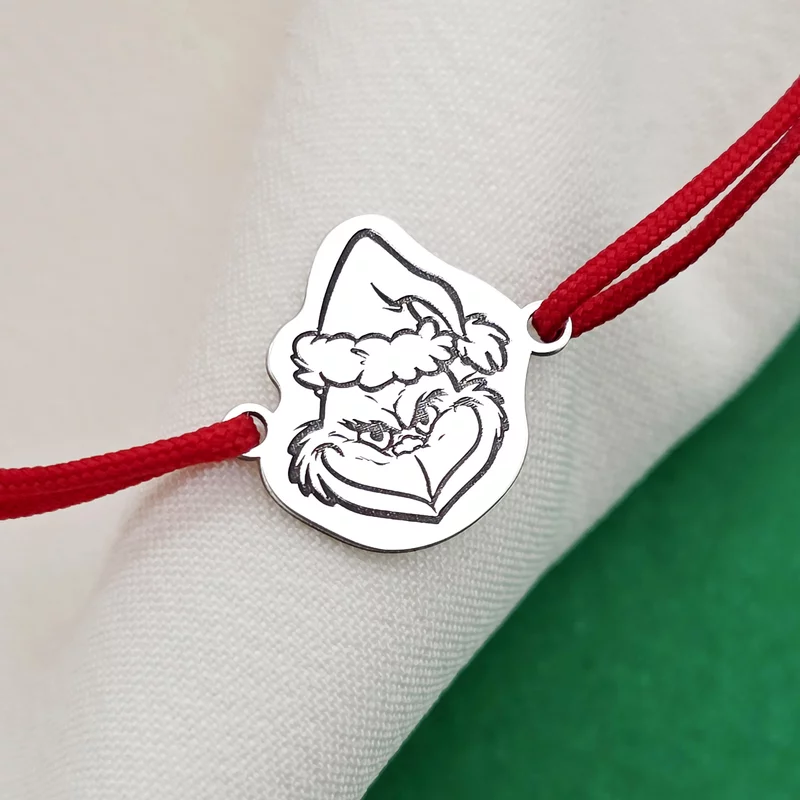 Karácsonyi karkötő - Grinch - Ezüst 925, állítható zsinór többféle színben