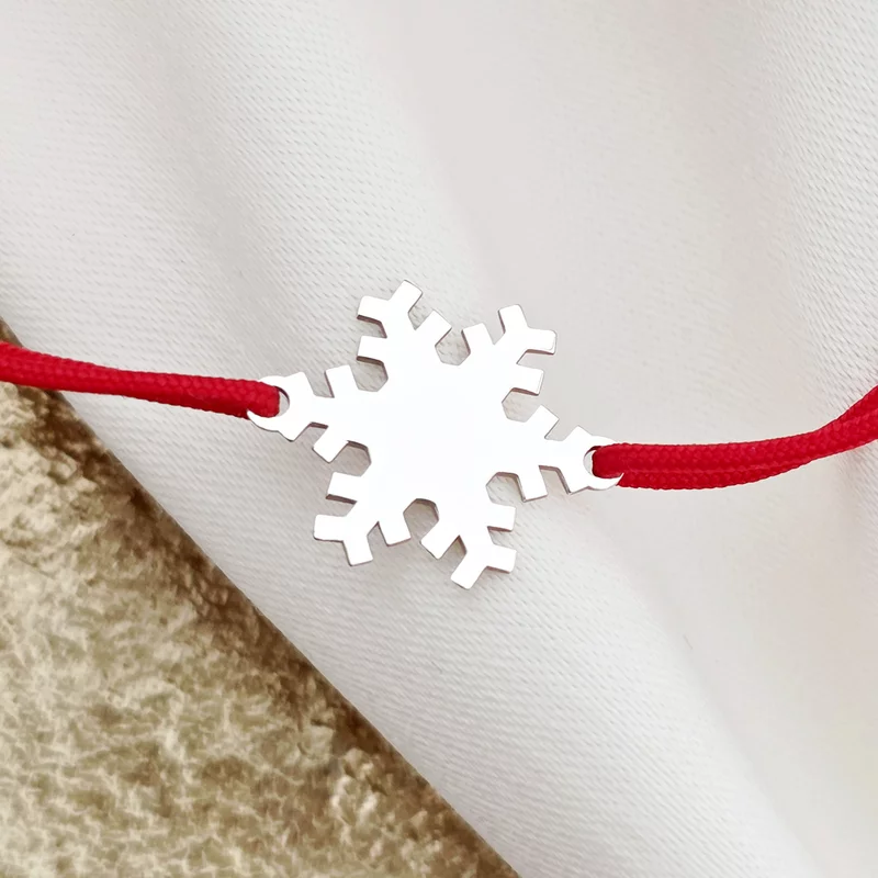 Karácsonyi karkötő - Hópehely - Ezüst 925, állítható zsinór többféle színben