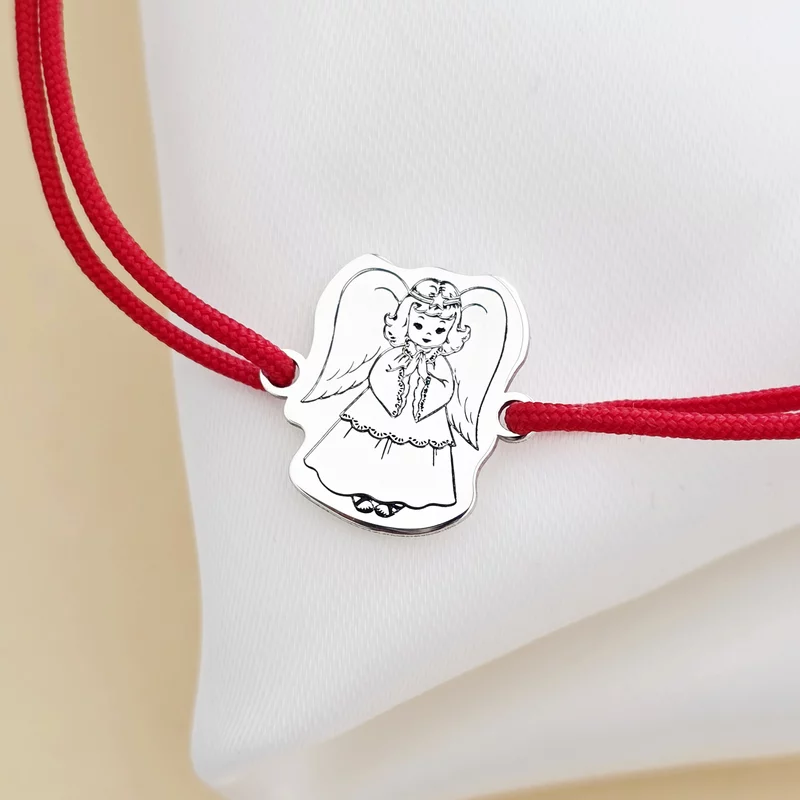Karácsonyi karkötő - Karácsonyi angyal - Ezüst 925, állítható zsinór többféle színben