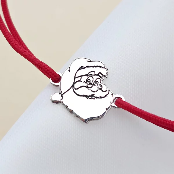 Karácsonyi karkötő - Mikulás sárga zsinórral - Ezüst 925, állítható zsinór többféle színben