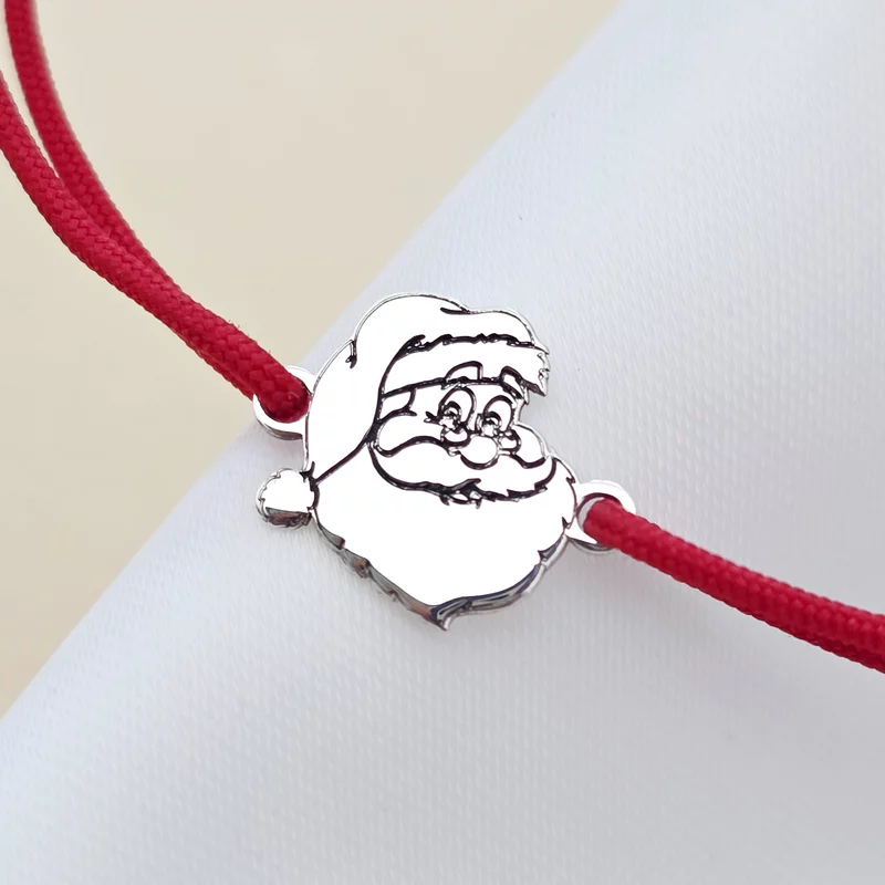 Karácsonyi karkötő - Mikulás sárga zsinórral - Ezüst 925, állítható zsinór többféle színben