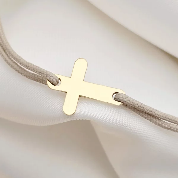 Kereszt Karkötő - 18K Sárga Aranyozott 925 Sterling Ezüst - Állítható Zsinórral