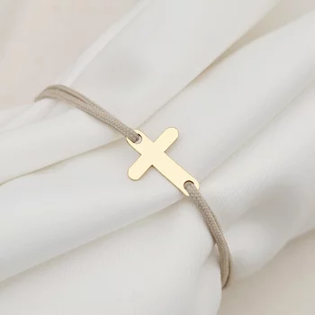 Kereszt Karkötő - 18K Sárga Aranyozott 925 Sterling Ezüst - Állítható Zsinórral
