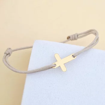 Kereszt Karkötő - 18K Sárga Aranyozott 925 Sterling Ezüst - Állítható Zsinórral