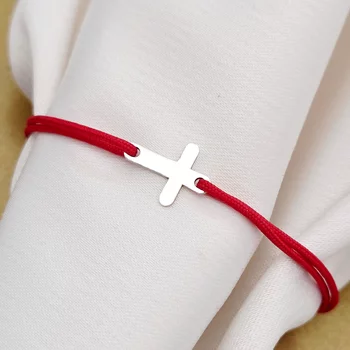 Kereszt Karkötő - 925 Sterling Ezüst - Állítható Zsinórral