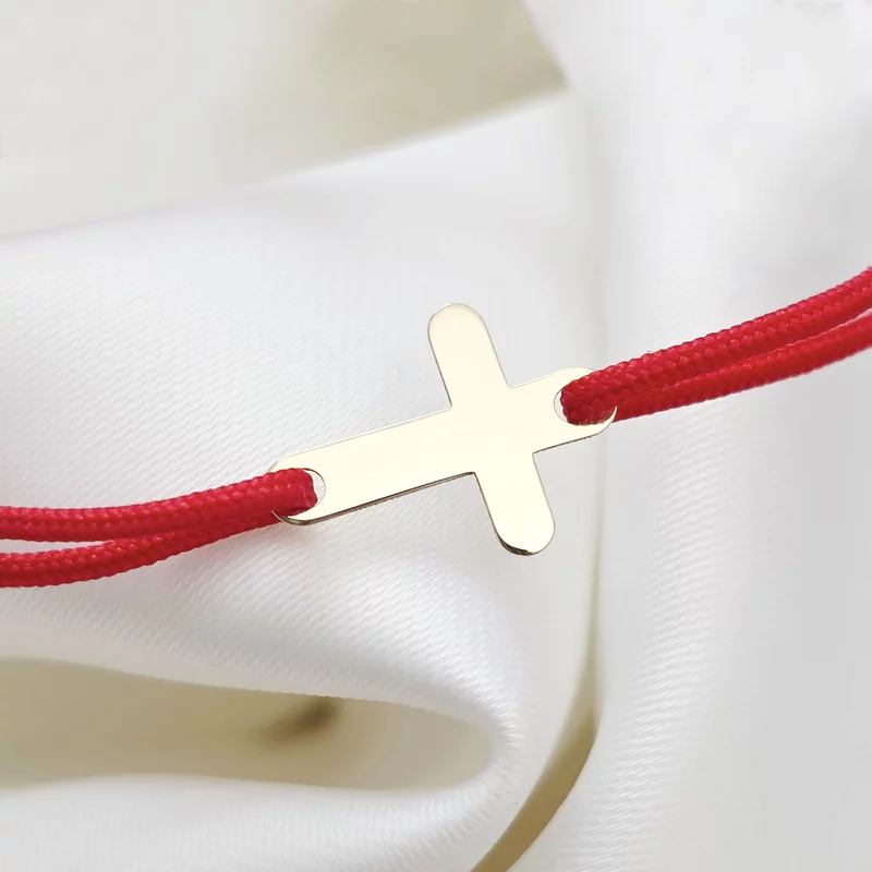 Kereszt Karkötő - 9K Arany - Állítható Zsinórral