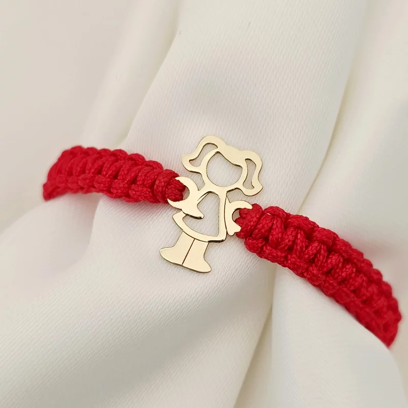 Kislányos Karkötő - 9K Sárga Arany Kislány - Állítható Makramé Zsinór