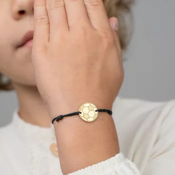 Labdarúgó Karkötő - 925 Sterling Ezüst 18K Sárga Aranyozott Foci Labda - Állítható Méretű Zsinór