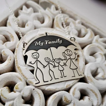 Lánc medállal - Család az esernyő alatt - Ezüst 925