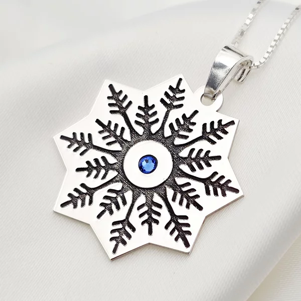 Lánc személyre szabott karácsonyi medállal - Hócsillag - Kivágott modell - 925 ezüst - Swarovski kristály