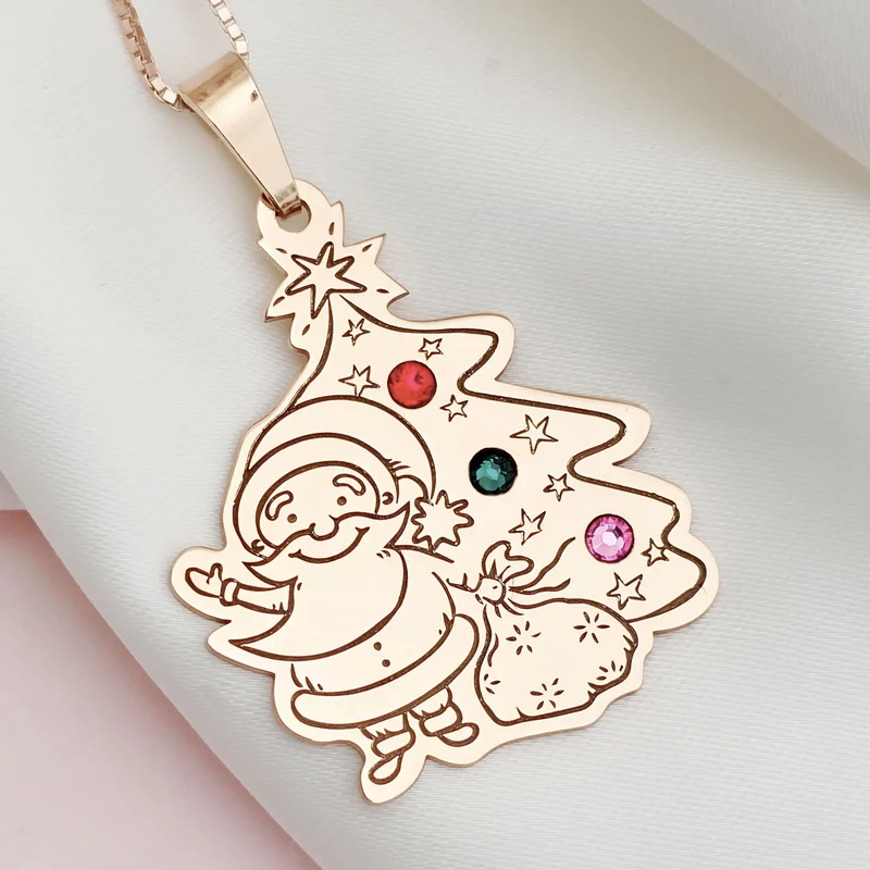 Lánc személyre szabott karácsonyi medállal - Mikulás és fa - Ezüst 925 18K rózsaszín arannyal bevonva - Swarovski kristályok