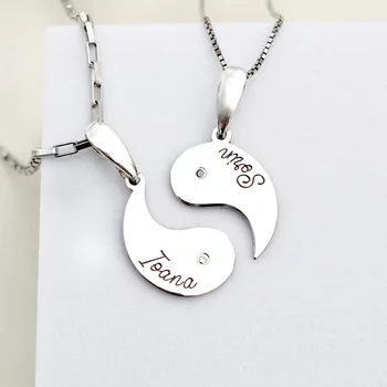 Láncszett személyre szabott Yin&Yang alakú medálokkal - Díszítés Természetes Gyémántokkal - 925-ös Ezüst