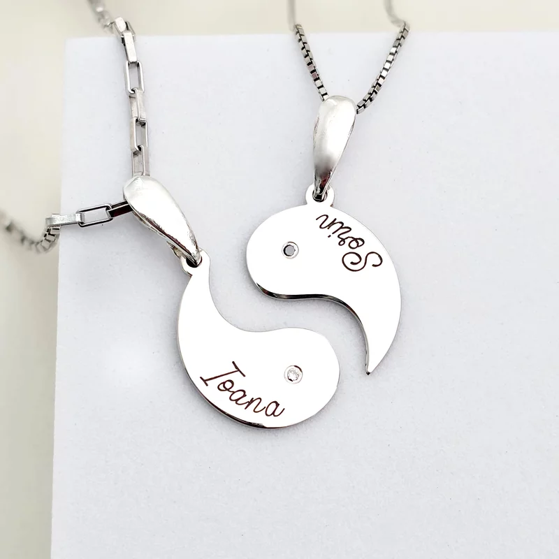 Láncszett személyre szabott Yin&Yang alakú medálokkal - Díszítés Természetes Gyémántokkal - 925-ös Ezüst