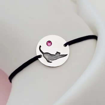 Macska karkötő Swarovski kristállyal - Ezüst 925, fekete zsinór