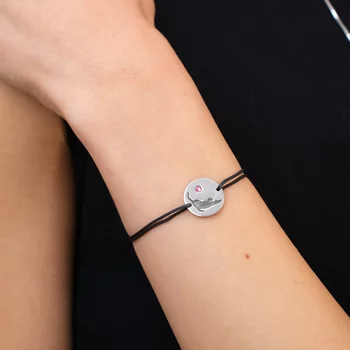 Macska karkötő Swarovski kristállyal - Ezüst 925, fekete zsinór
