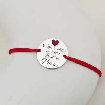 Keresztanyám karkötő – Ezüst szívvel, piros zománccal – Állítható zsinór