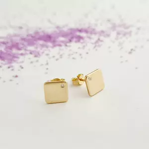 Négyzet Fülbevaló - 14K Sárga Arany - Természetes Gyémánt - Stekkeres