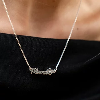 Név Nyaklánc és Virág Természetes Gyémánttal - 925 Sterling Ezüst - Körkapocs