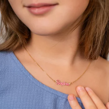 Névnyaklánc Rózsaszín Zománccal– 18K Sárga Aranyozott 925-ös Ezüst
