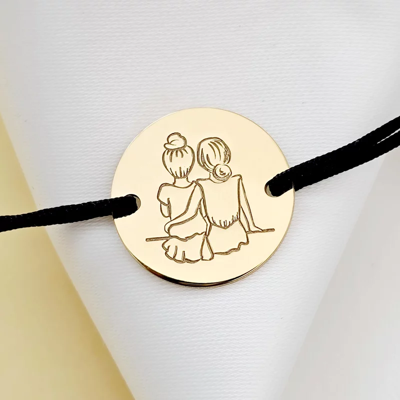 Nővér/Barátnő Érme Karkötő - 18K Sárga Aranyozott 925 Sterling Ezüst - Állítható Zsinór