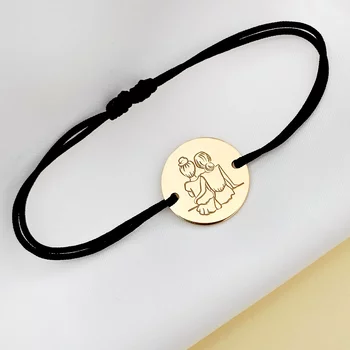 Nővér/Barátnő Érme Karkötő - 18K Sárga Aranyozott 925 Sterling Ezüst - Állítható Zsinór