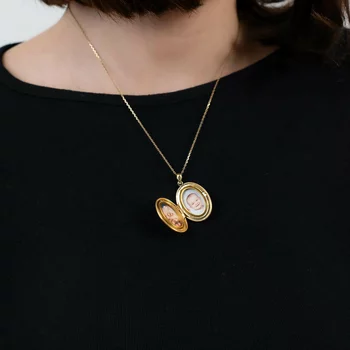 Ovális Fényképes Nyaklánc - Yin&Yang - Ezüst 925 - 18 K Sárga Arany bevonattal- Fehér Cirkónia