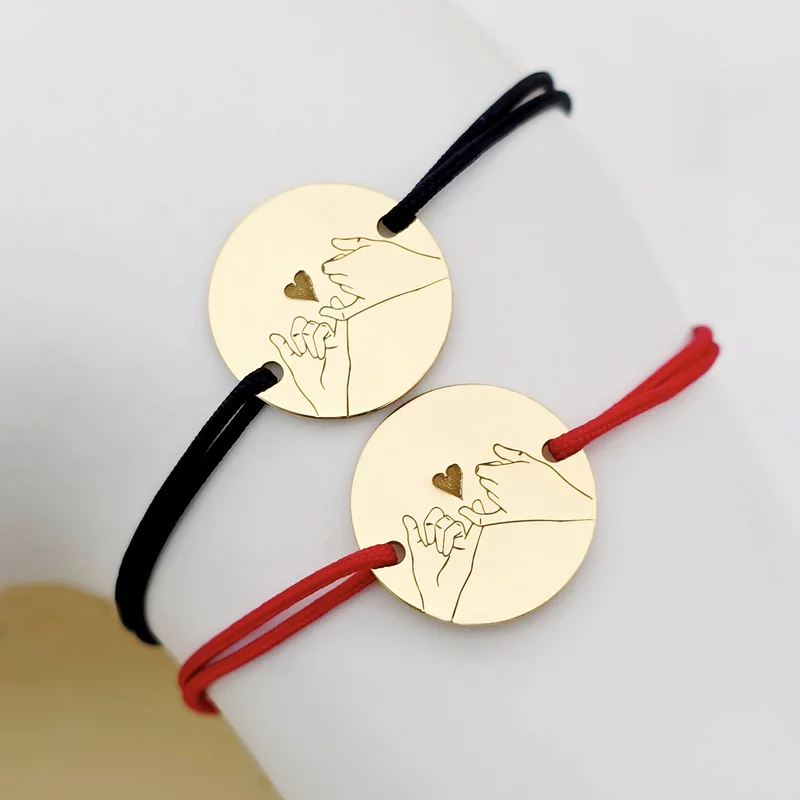 Páros Igéret Karkötő - 18K Sárga Aranyozott Sterling Ezüst Érme - Állítható Zsinórral